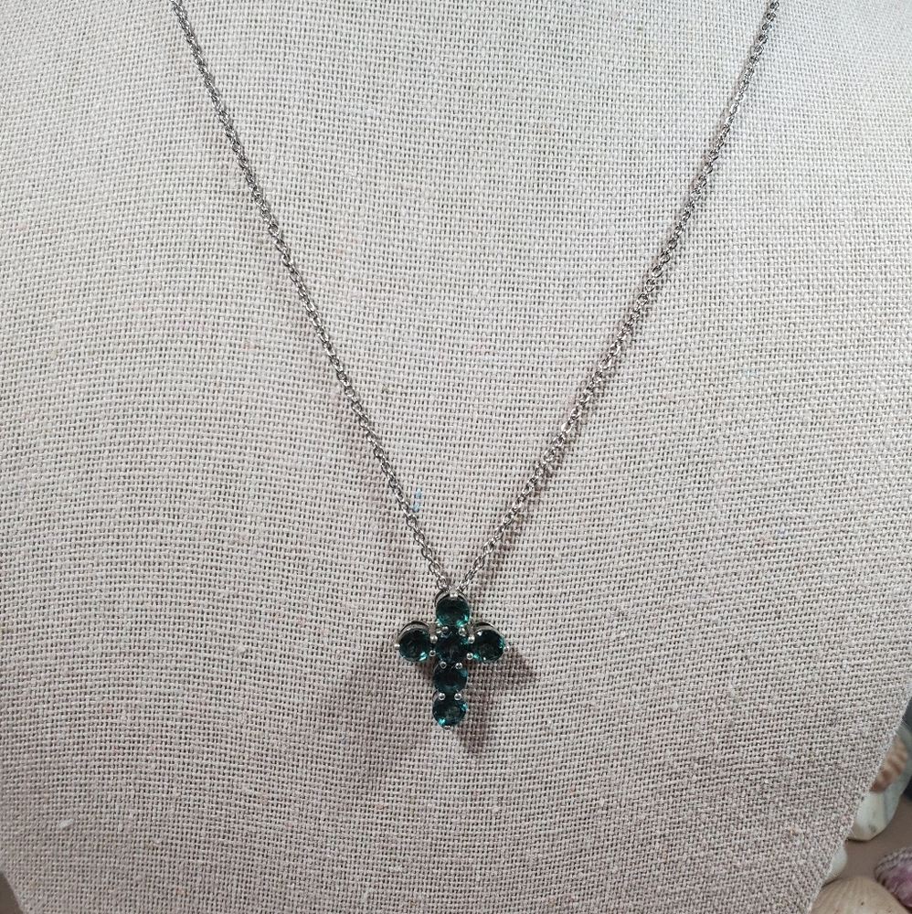 RARE NEON APPATITE SILVER CROSS NECKLACE